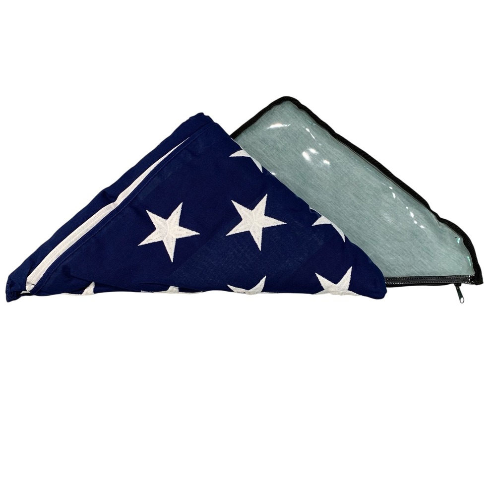 American Flag Folded Memorial Burial Funeral Flag 50 w/ Zippered Storage Cover